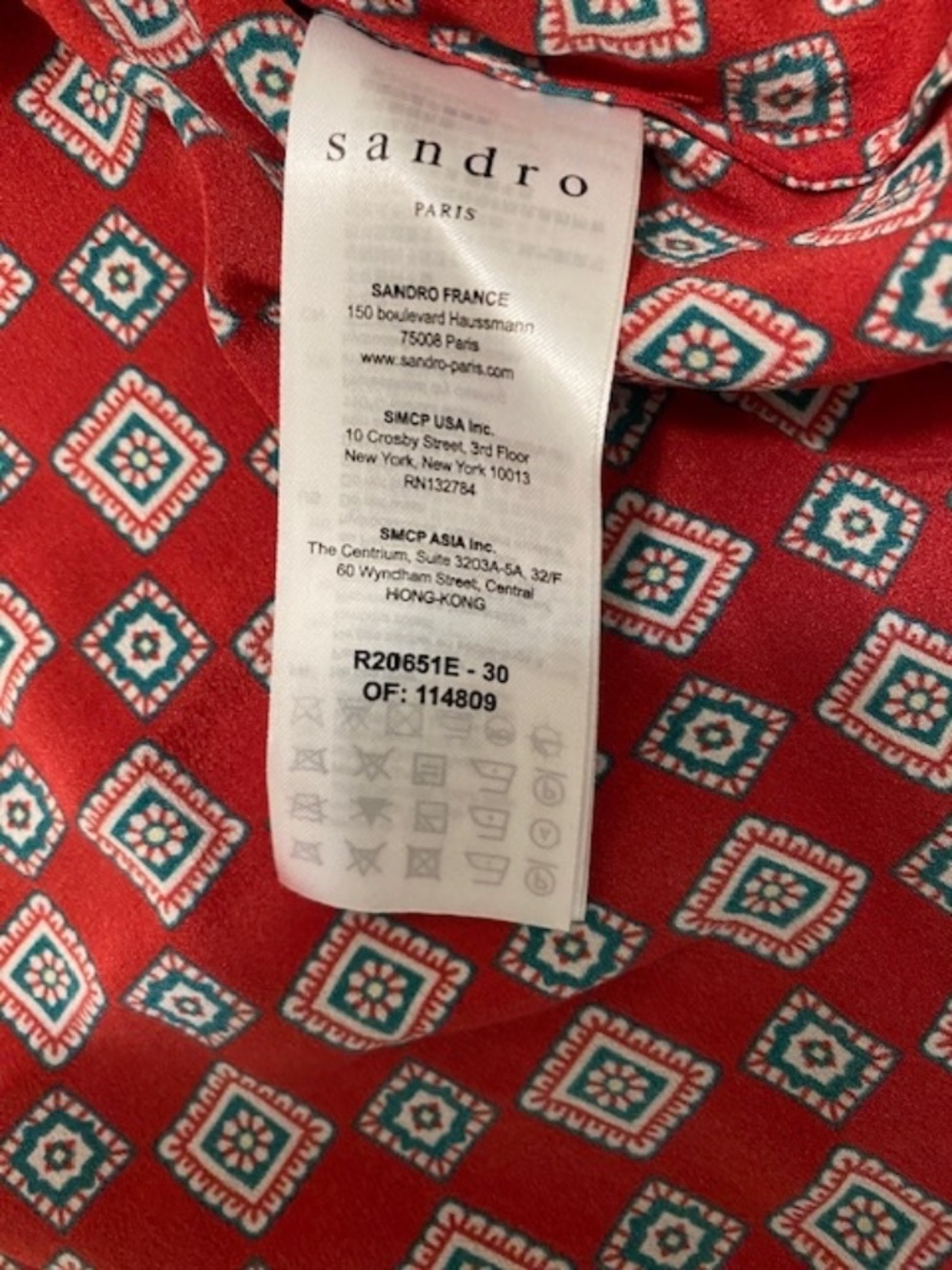Sandro Red Geometric Print Silk Mini Dress Size 4 - Picture 13 of 15
